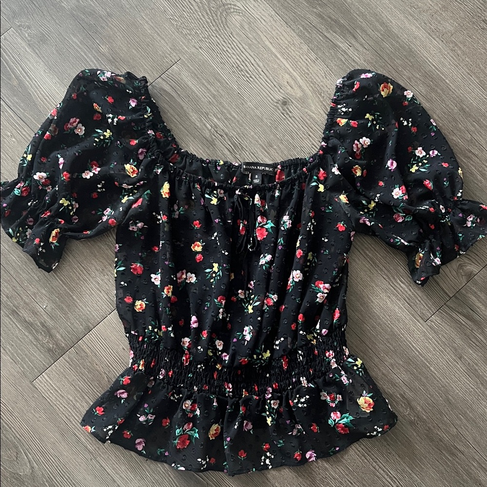 Banana Republic Black Floral Blouse